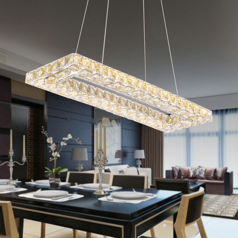 Modern Rectangle Pendant Chandelier Faceted Crystal Panels Hanging Lights for Restaurant - Rebooters