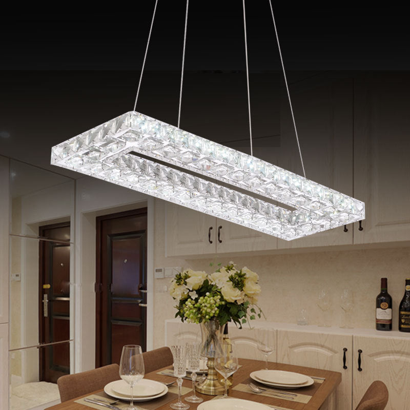 Modern Rectangle Pendant Chandelier Faceted Crystal Panels Hanging Lights for Restaurant - Rebooters