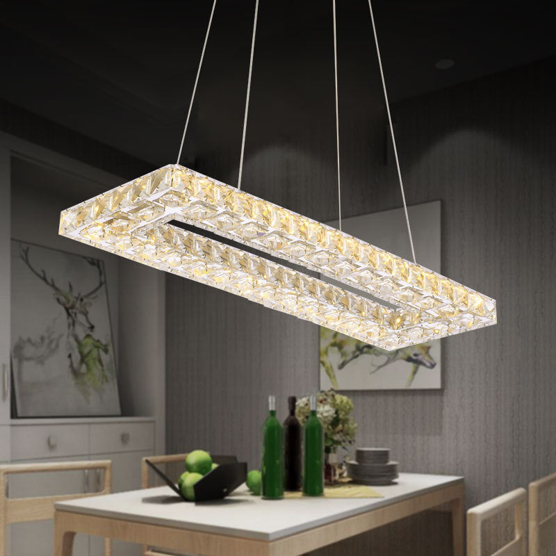 Modern Rectangle Pendant Chandelier Faceted Crystal Panels Hanging Lights for Restaurant - Rebooters