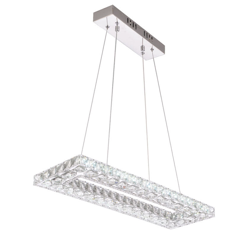 Modern Rectangle Pendant Chandelier Faceted Crystal Panels Hanging Lights for Restaurant - Rebooters