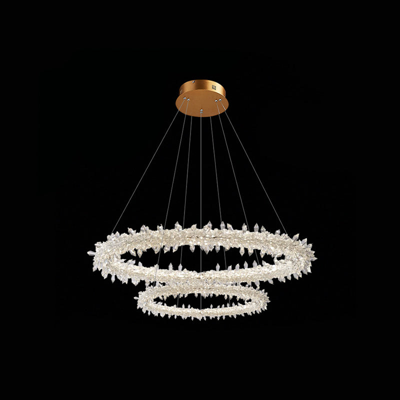 Modern Flower Ring Chandelier Light Fixtures Crystal Hanging Light Kit for Living Room - Rebooters