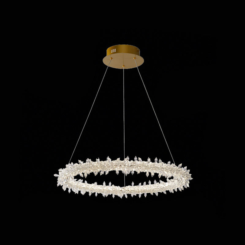 Modern Flower Ring Chandelier Light Fixtures Crystal Hanging Light Kit for Living Room - Rebooters