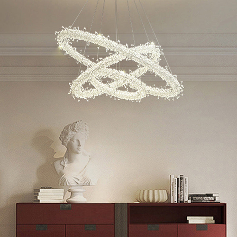 Modern Flower Ring Chandelier Light Fixtures Crystal Hanging Light Kit for Living Room - Rebooters