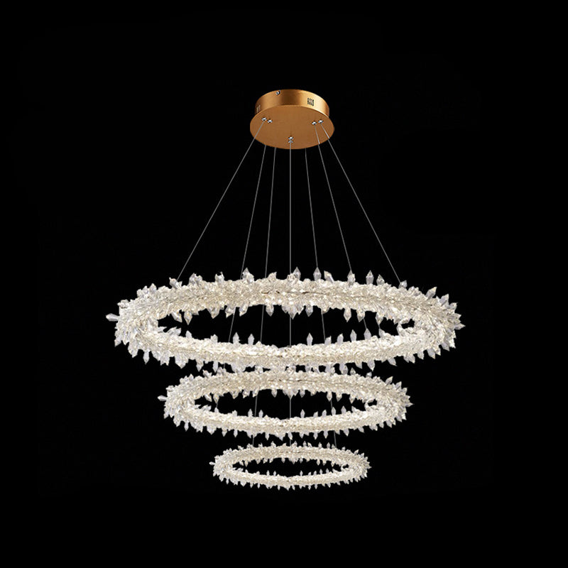 Modern Flower Ring Chandelier Light Fixtures Crystal Hanging Light Kit for Living Room - Rebooters