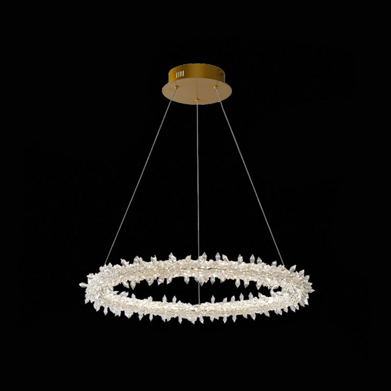 Modern Flower Ring Chandelier Light Fixtures Crystal Hanging Light Kit for Living Room - Rebooters