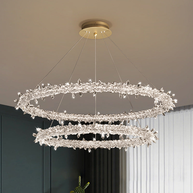 Modern Flower Ring Chandelier Light Fixtures Crystal Hanging Light Kit for Living Room - Rebooters