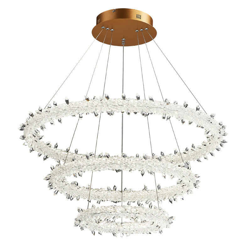 Modern Flower Ring Chandelier Light Fixtures Crystal Hanging Light Kit for Living Room - Rebooters