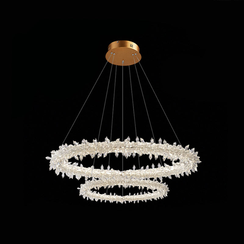 Modern Flower Ring Chandelier Light Fixtures Crystal Hanging Light Kit for Living Room - Rebooters