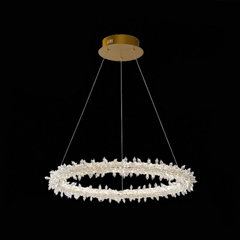 Modern Flower Ring Chandelier Light Fixtures Crystal Hanging Light Kit for Living Room - Rebooters