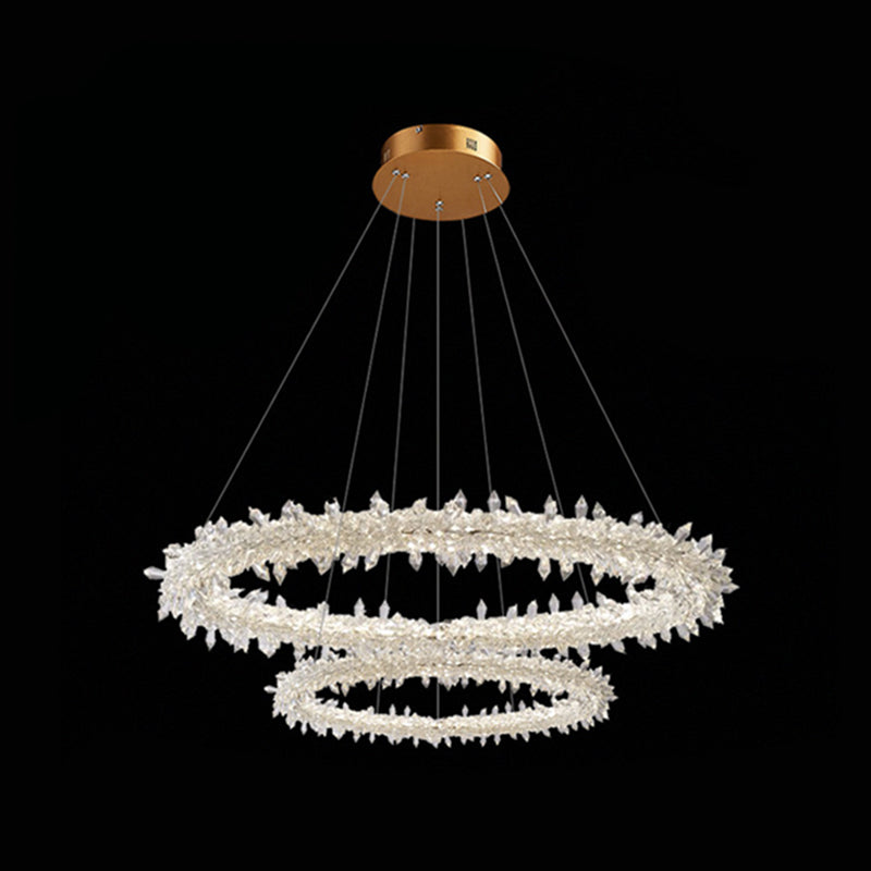 Modern Flower Ring Chandelier Light Fixtures Crystal Hanging Light Kit for Living Room - Rebooters