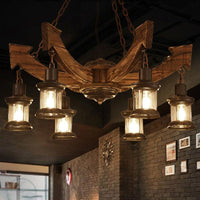 Arrow Shape Coffee Shop Chandelier Lighting Fixture Coastal Wood Hanging Ceiling Light - Rebooters