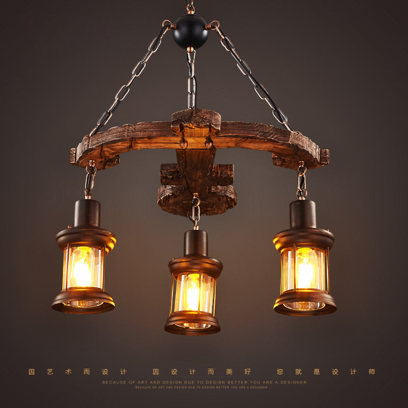 Wood Anchor Shape Chandelier Lighting Coastal Coffee Shop Pendant Light in Beige - Rebooters