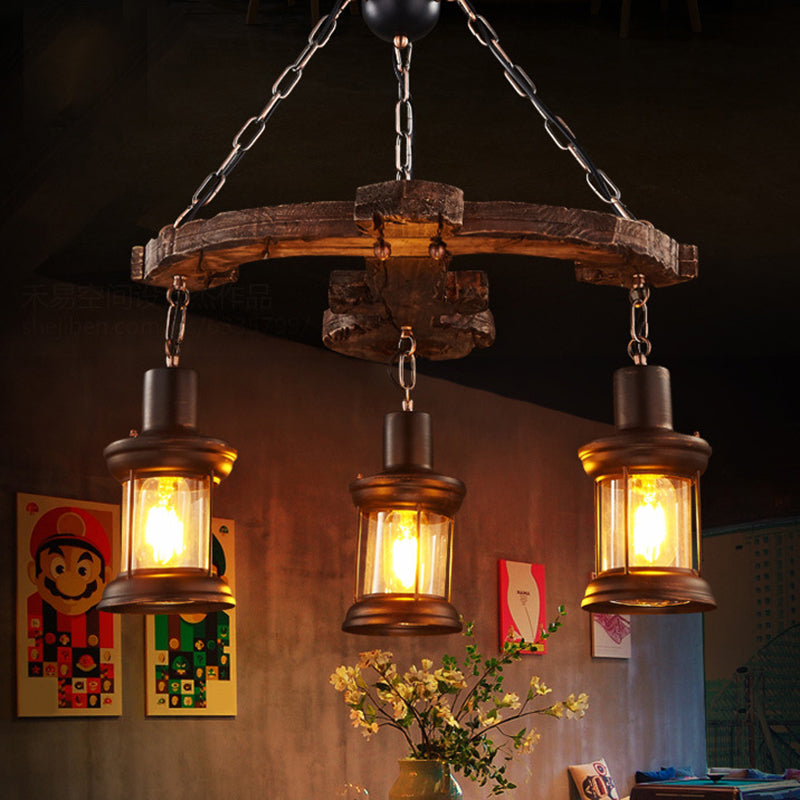 Wood Anchor Shape Chandelier Lighting Coastal Coffee Shop Pendant Light in Beige - Rebooters