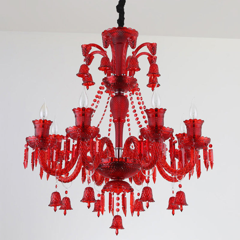 8 Lights Crystal Hanging Lamp Traditional Red Blue Purple Chandelier - Rebooters