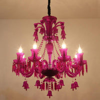 8 Lights Crystal Hanging Lamp Traditional Red Blue Purple Chandelier - Rebooters