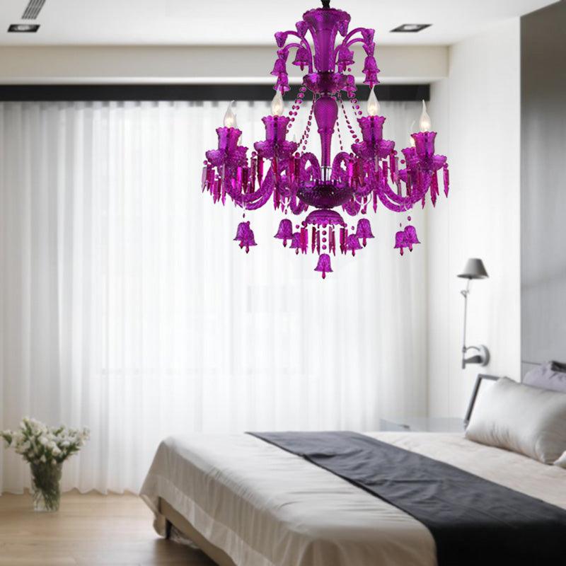 8 Lights Crystal Hanging Lamp Traditional Red Blue Purple Chandelier - Rebooters