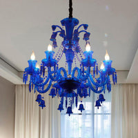 8 Lights Crystal Hanging Lamp Traditional Red Blue Purple Chandelier - Rebooters