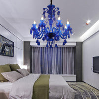 8 Lights Crystal Hanging Lamp Traditional Red Blue Purple Chandelier - Rebooters