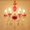 Candle Restaurant Hanging Lamp Kit Traditional Crystal Drip 6/8 Lights Red Chandelier - Rebooters