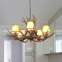5 Lights Resin Chandelier Lamp Classic Antler Dining Room Light - Rebooters