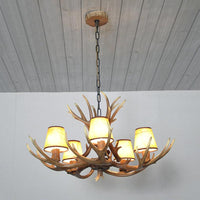 5 Lights Resin Chandelier Lamp Classic Antler Dining Room Light - Rebooters
