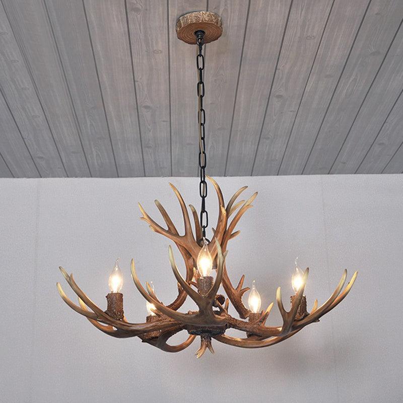 5 Lights Resin Chandelier Lamp Classic Antler Dining Room Light - Rebooters