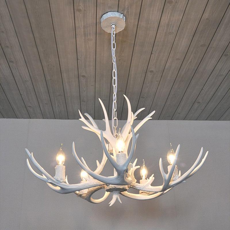 5 Lights Resin Chandelier Lamp Classic Antler Dining Room Light - Rebooters