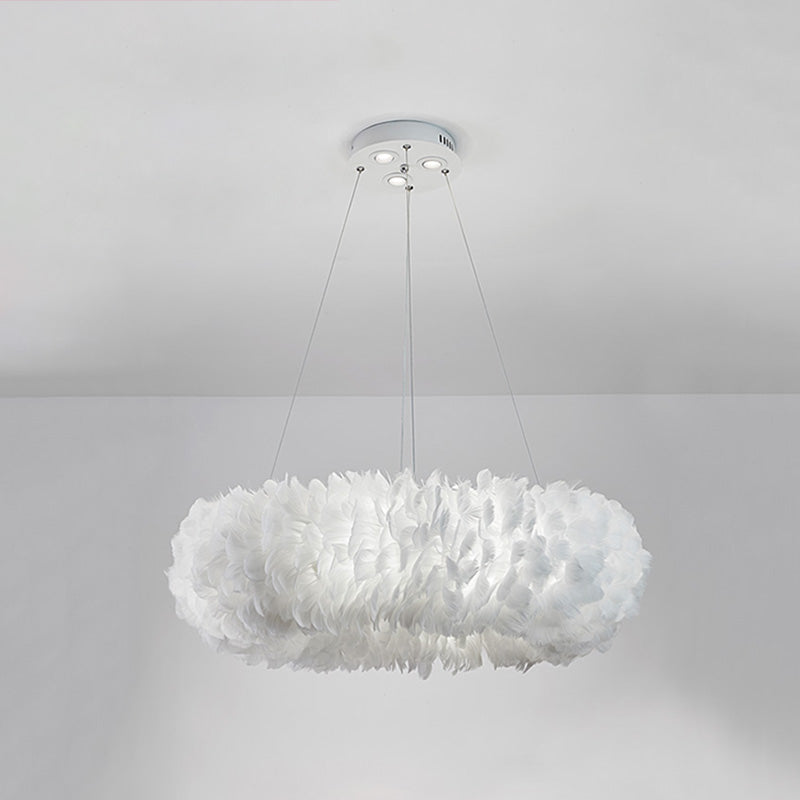 White Doughnut Shape Feather Chandelier Light Modern Style - Rebooters