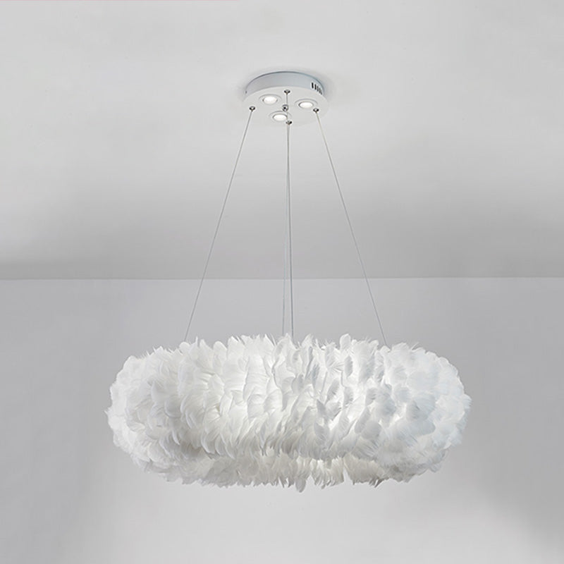 White Doughnut Shape Feather Chandelier Light Modern Style - Rebooters