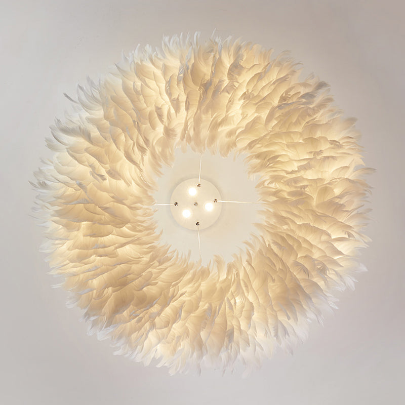 White Doughnut Shape Feather Chandelier Light Modern Style - Rebooters