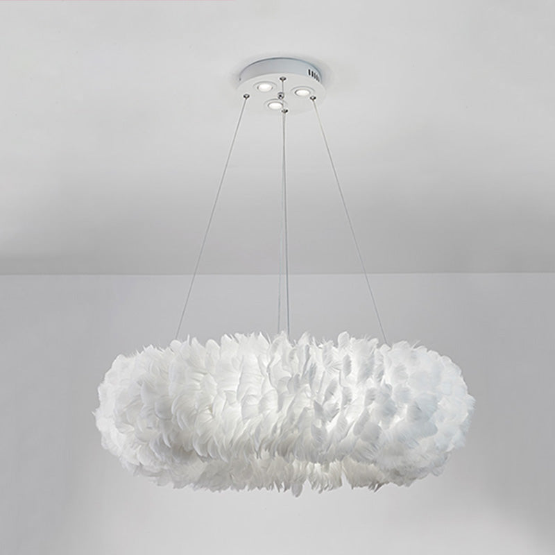 White Doughnut Shape Feather Chandelier Light Modern Style - Rebooters