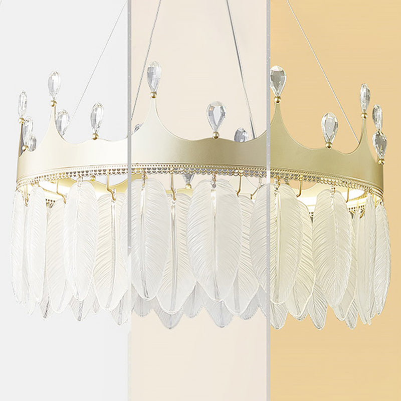 3-Colored LED Crystal Feather Chandelier Lamp Crown Shape - Rebooters