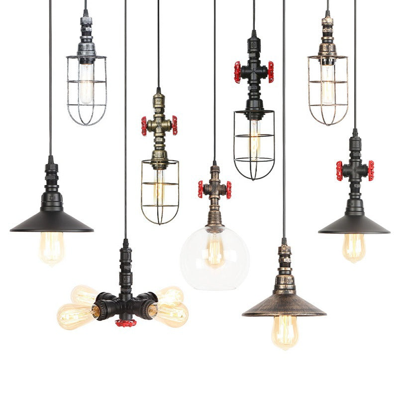 Water Pipe Chandelier Light Fixture in Rust Finish Industrial - Rebooters