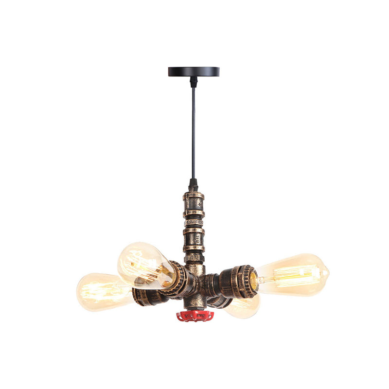 Water Pipe Chandelier Light Fixture in Rust Finish Industrial - Rebooters