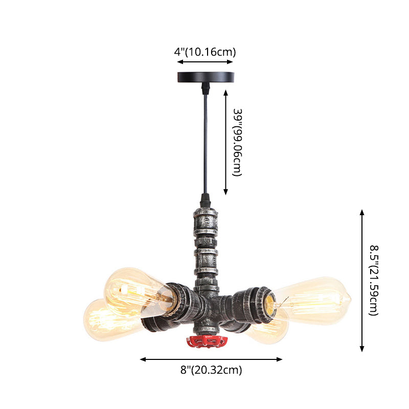 Water Pipe Chandelier Light Fixture in Rust Finish Industrial - Rebooters