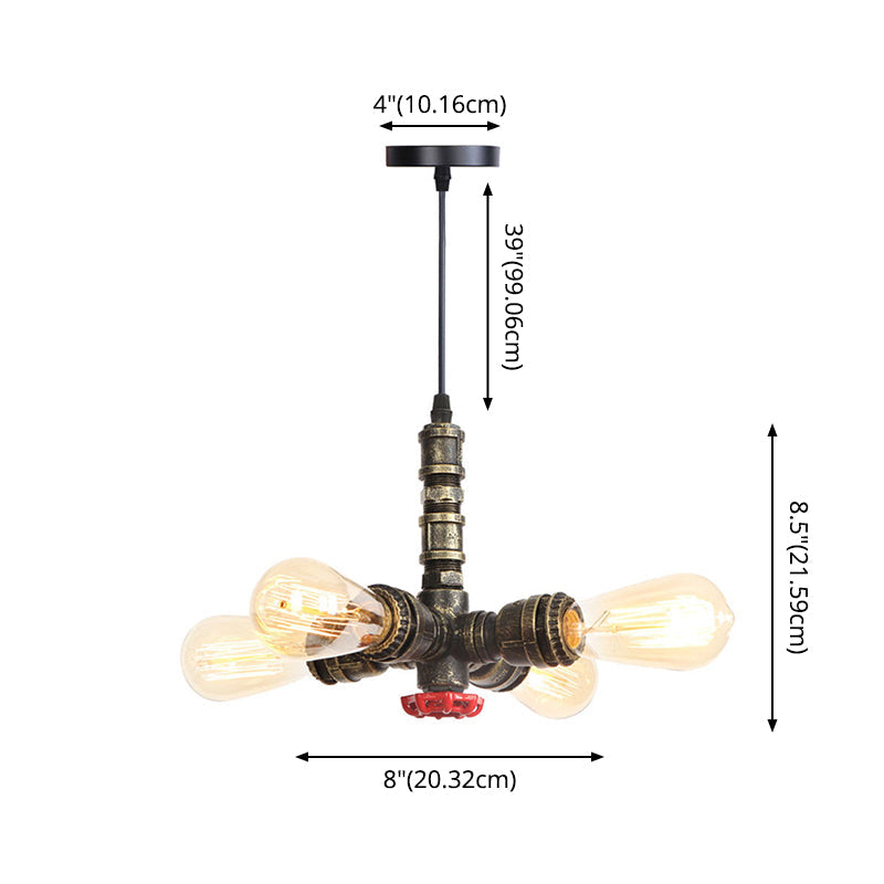 Water Pipe Chandelier Light Fixture in Rust Finish Industrial - Rebooters