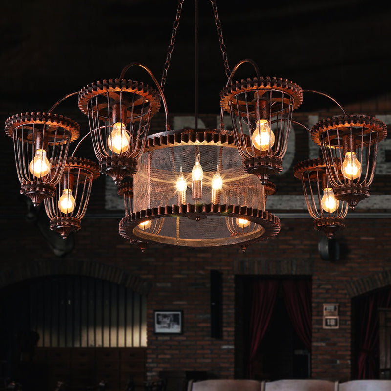 Wrought Iron Large Cage Chandelier Industrial Style Light Fixtures - Rebooters