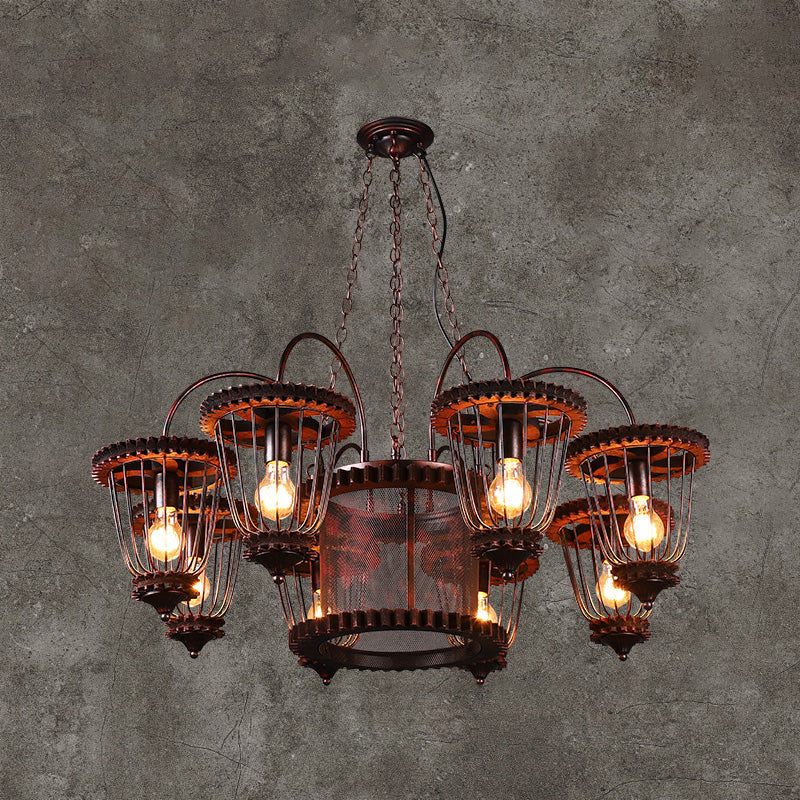 Wrought Iron Large Cage Chandelier Industrial Style Light Fixtures - Rebooters