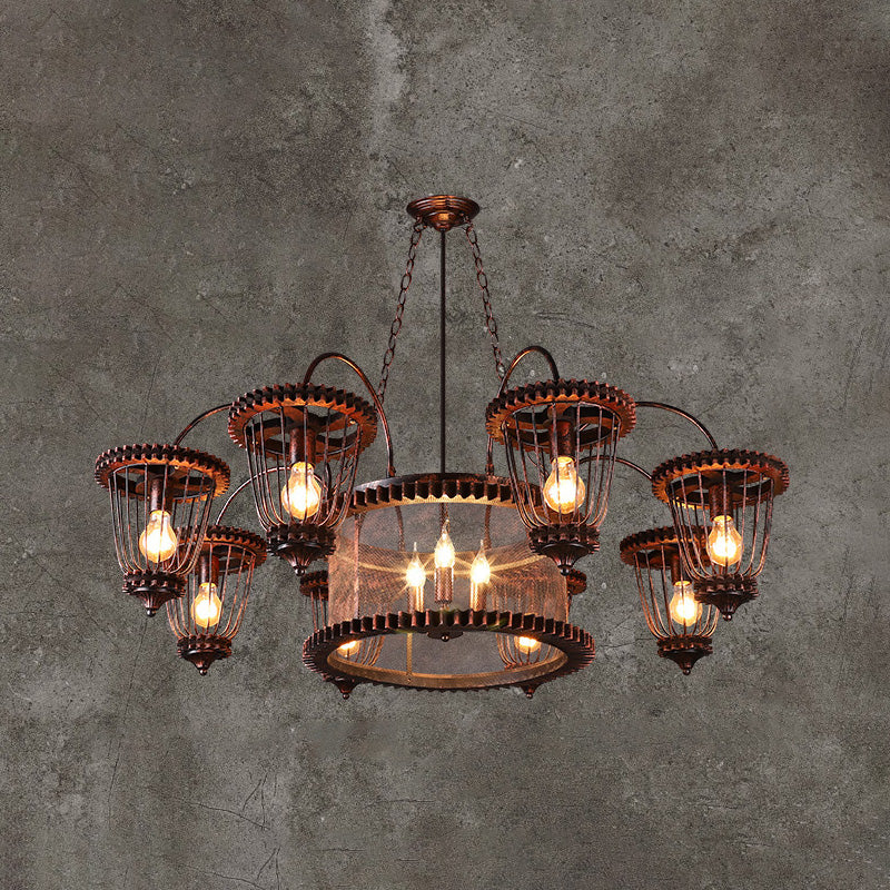 Wrought Iron Large Cage Chandelier Industrial Style Light Fixtures - Rebooters