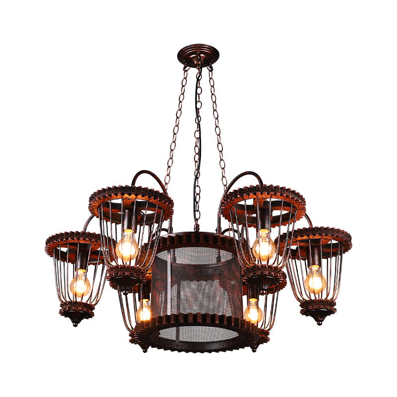 Wrought Iron Large Cage Chandelier Industrial Style Light Fixtures - Rebooters