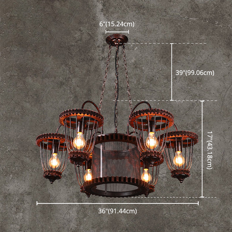 Wrought Iron Large Cage Chandelier Industrial Style Light Fixtures - Rebooters