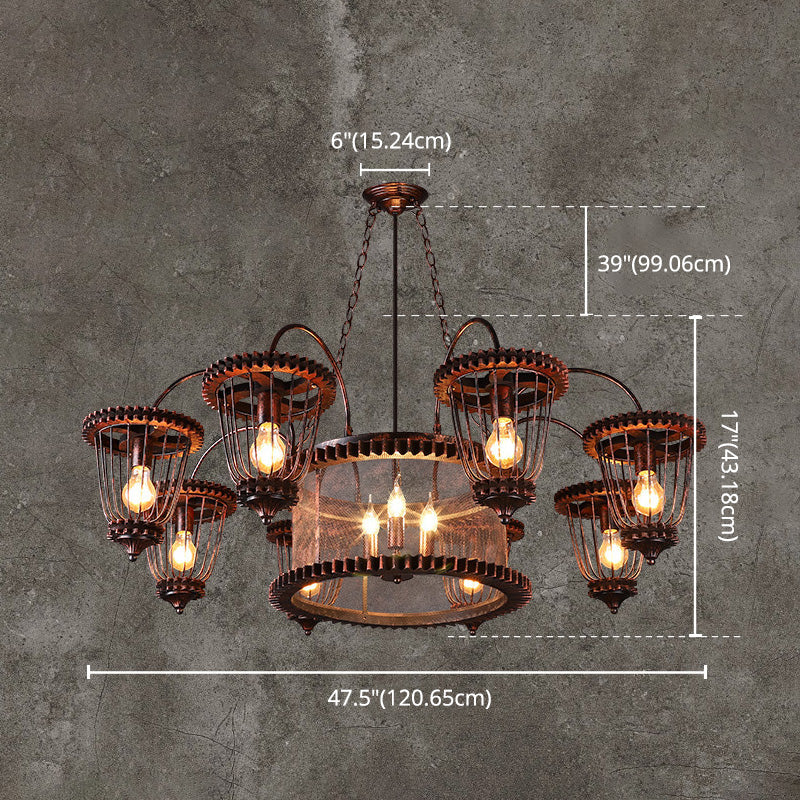 Wrought Iron Large Cage Chandelier Industrial Style Light Fixtures - Rebooters