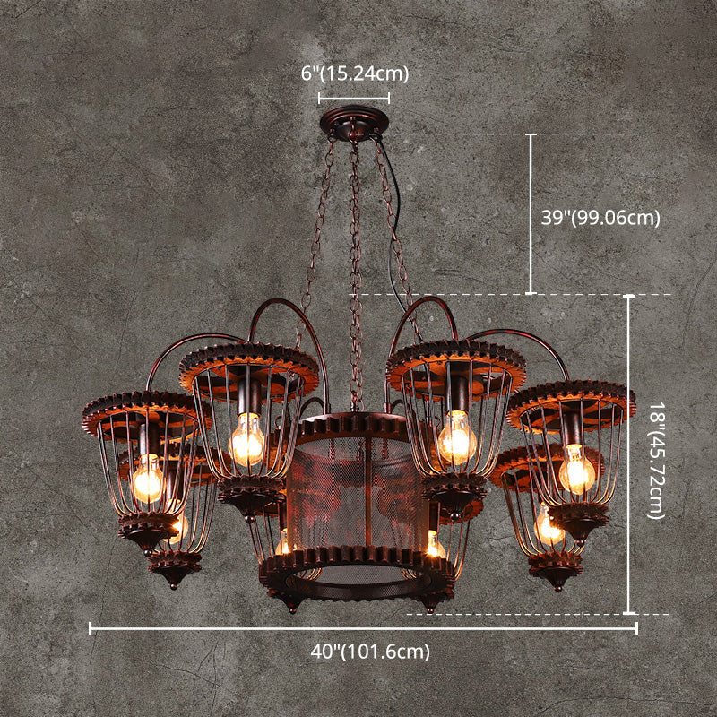 Wrought Iron Large Cage Chandelier Industrial Style Light Fixtures - Rebooters