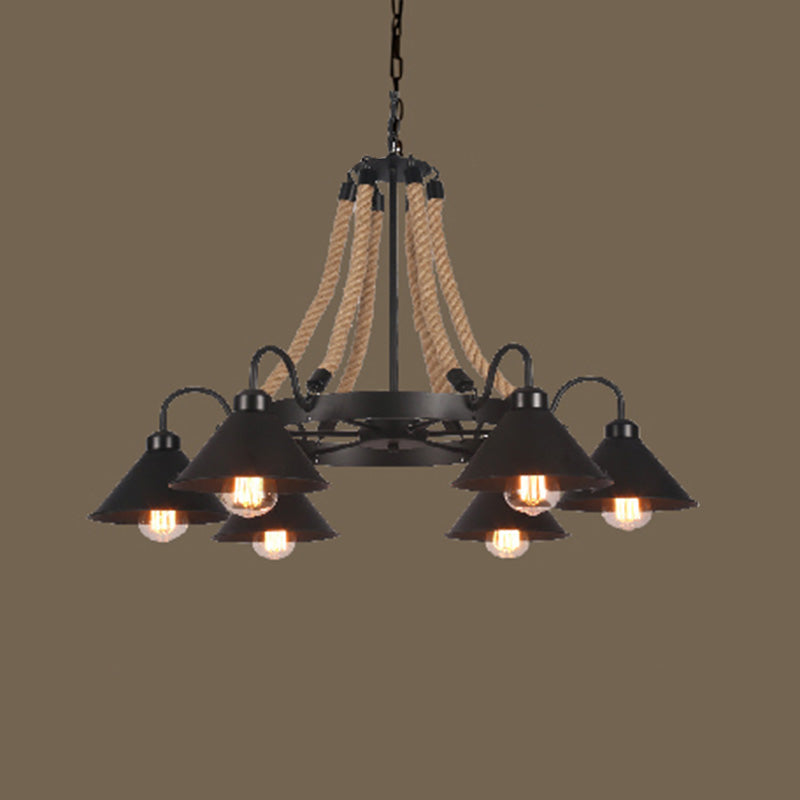 Vintage Industrial Style Large Chandelier with Rope Shade - Rebooters