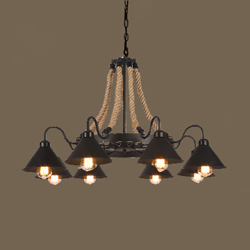 Vintage Industrial Style Large Chandelier with Rope Shade - Rebooters