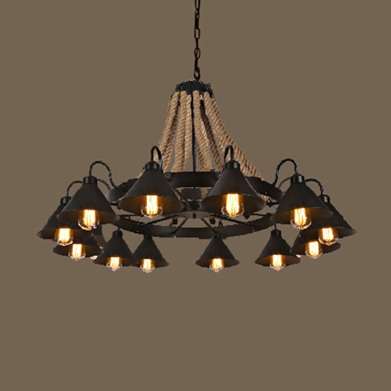 Vintage Industrial Style Large Chandelier with Rope Shade - Rebooters