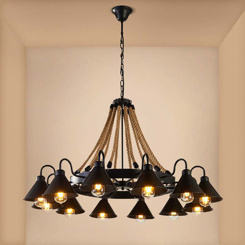 Vintage Industrial Style Large Chandelier with Rope Shade - Rebooters