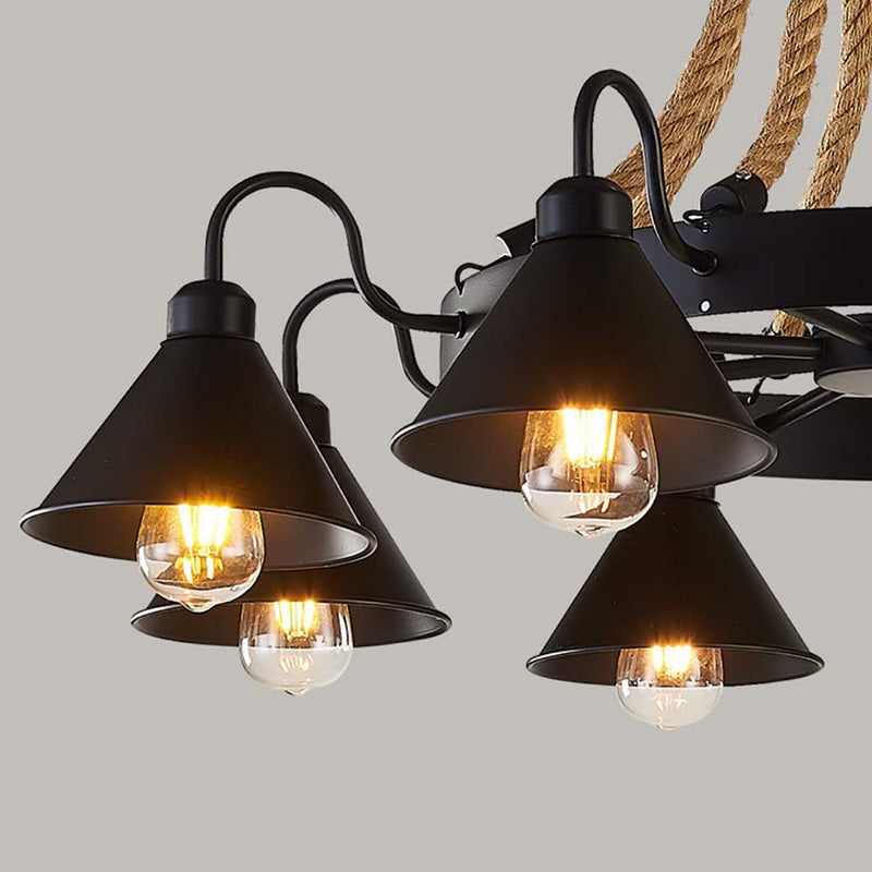 Vintage Industrial Style Large Chandelier with Rope Shade - Rebooters