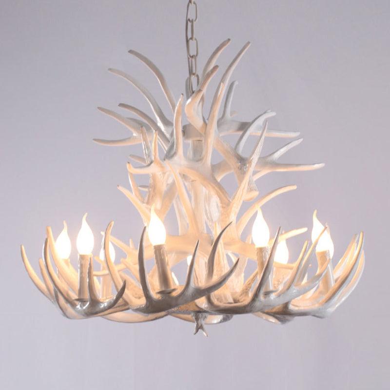 Bare Bulb Antler Chandelier Country Style White Resin Light - Rebooters
