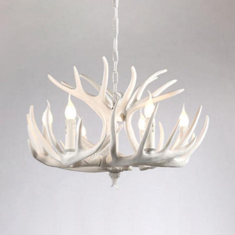 Bare Bulb Antler Chandelier Country Style White Resin Light - Rebooters